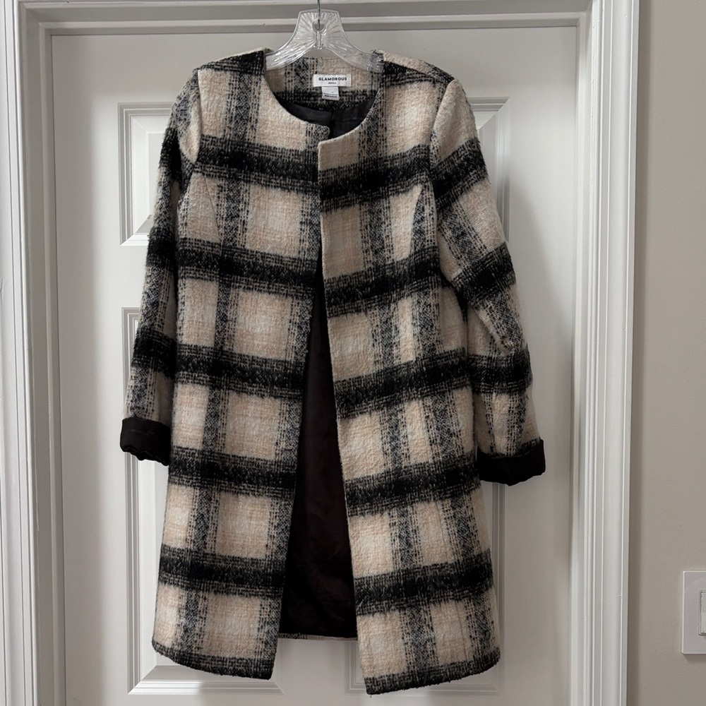 Black and Cream Plaid Coat